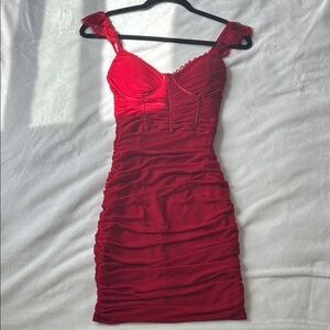 Elegant Red Lace-Trimmed Dress